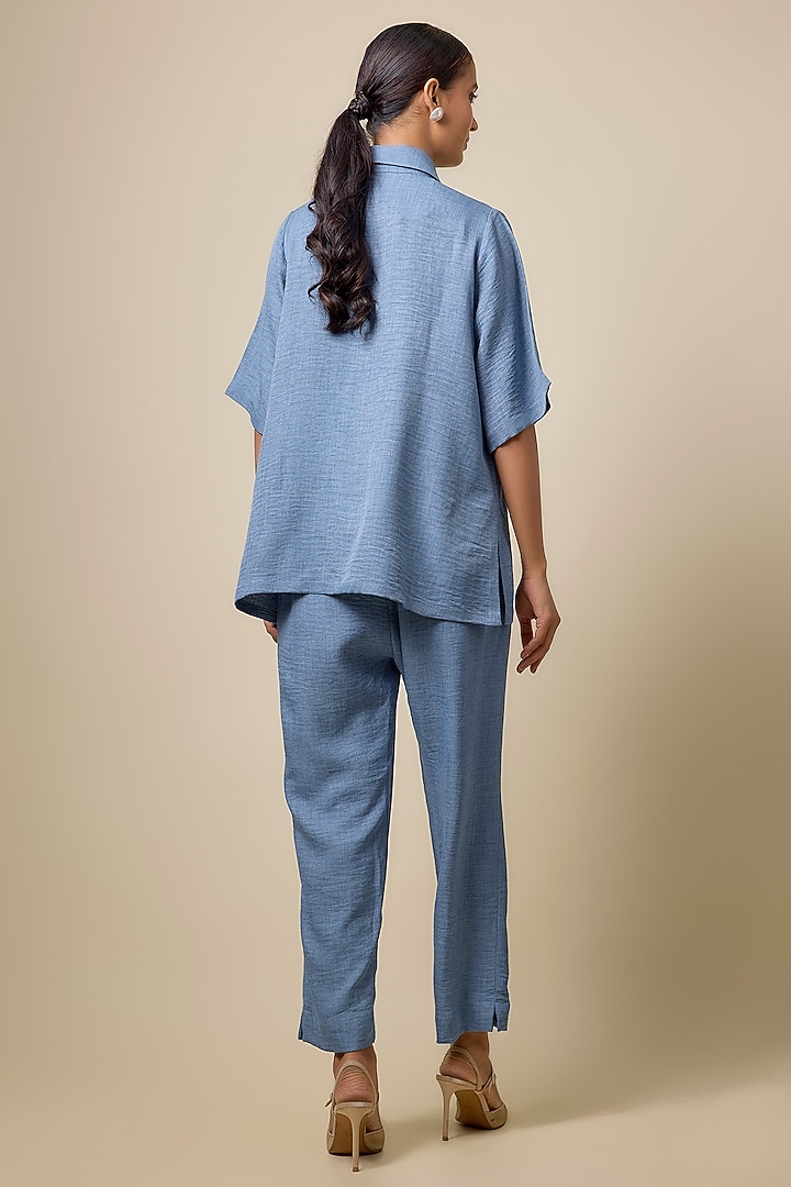 Blue Viscose Blend Rhinestone Embroidered Co-Ord Set by Kloset by KL at Pernia's Pop Up Shop