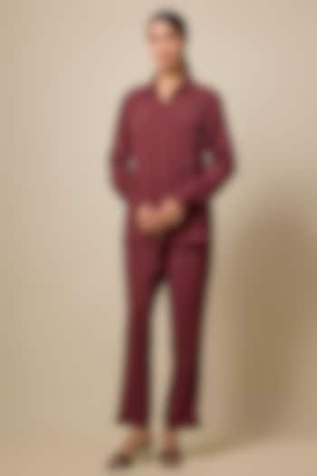 Maroon Viscose Blend Rhinestone Embroidered Co-Ord Set by Kloset by KL at Pernia's Pop Up Shop