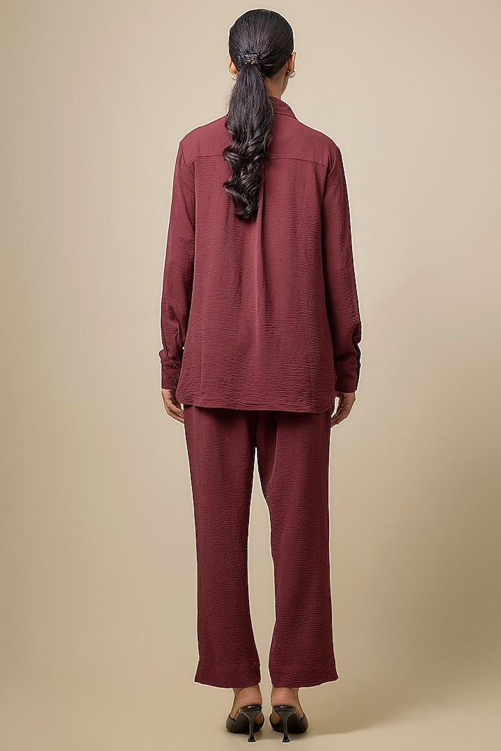 Maroon Viscose Blend Rhinestone Embroidered Co-Ord Set by Kloset by KL at Pernia's Pop Up Shop