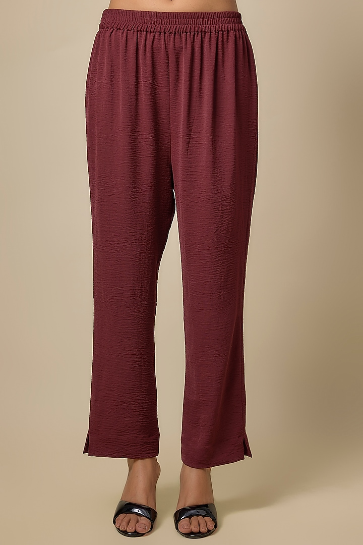 Maroon Viscose Blend Rhinestone Embroidered Co-Ord Set by Kloset by KL at Pernia's Pop Up Shop