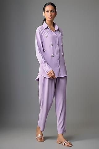 Lavender Viscose Blend Co-Ord Set by Kloset by KL