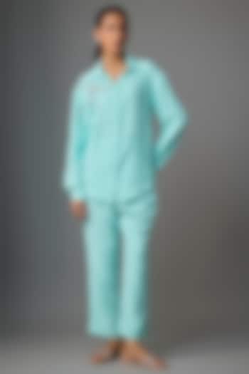 Aqua Blue Viscose Blend Co-Ord Set by Kloset by KL at Pernia's Pop Up Shop