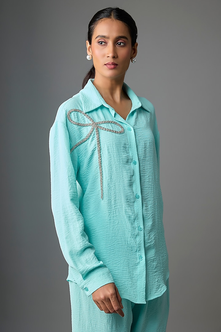 Aqua Blue Viscose Blend Co-Ord Set by Kloset by KL at Pernia's Pop Up Shop