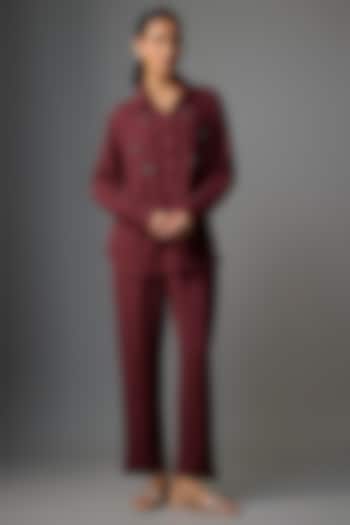 Maroon Viscose Blend Co-Ord Set by Kloset by KL at Pernia's Pop Up Shop