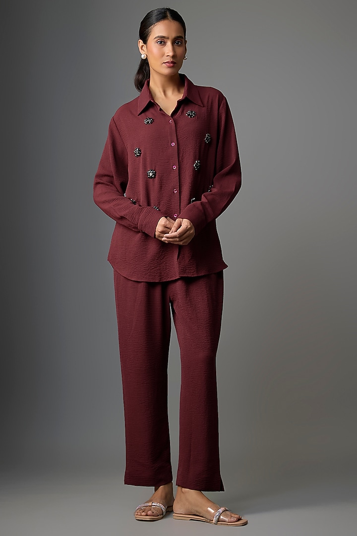 Maroon Viscose Blend Co-Ord Set by Kloset by KL at Pernia's Pop Up Shop