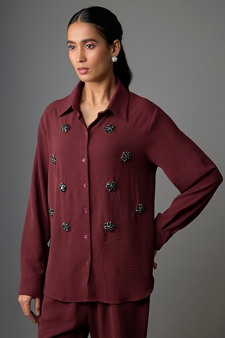 Maroon Viscose Blend Co-Ord Set by Kloset by KL at Pernia's Pop Up Shop