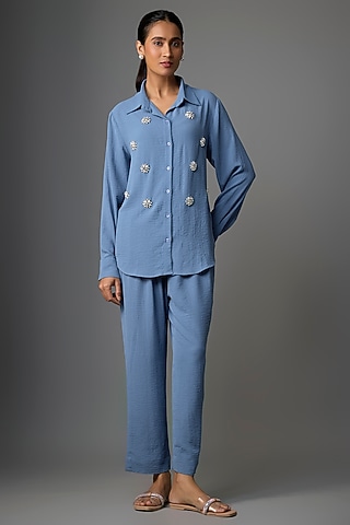 Periwinkle Viscose Blend Co-Ord Set by Kloset by KL