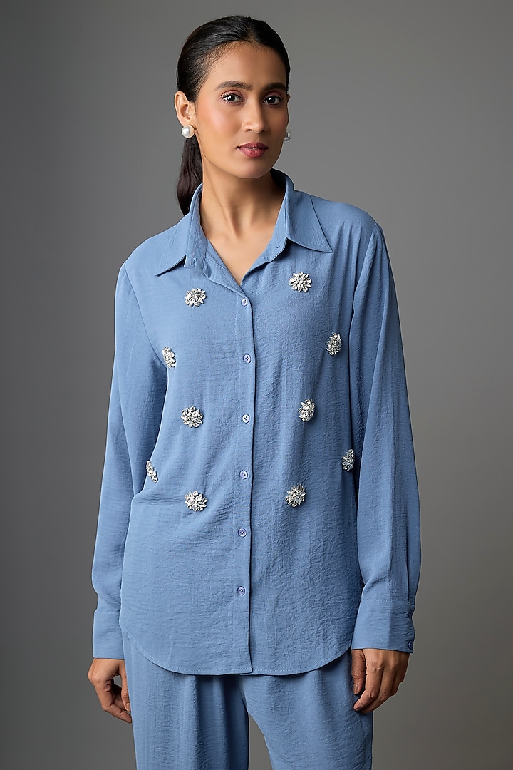 Periwinkle Viscose Blend Co-Ord Set by Kloset by KL at Pernia's Pop Up Shop
