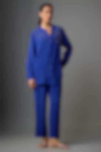 Royal Blue Viscose Blend Co-Ord Set by Kloset by KL at Pernia's Pop Up Shop