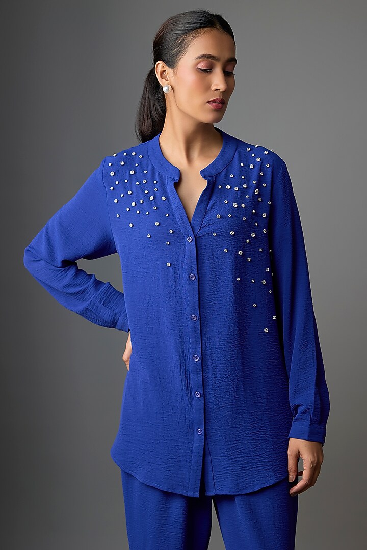 Royal Blue Viscose Blend Co-Ord Set by Kloset by KL at Pernia's Pop Up Shop