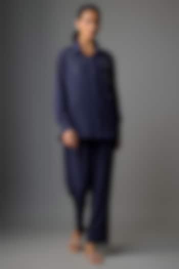 Navy Blue Viscose Blend Co-Ord Set by Kloset by KL at Pernia's Pop Up Shop