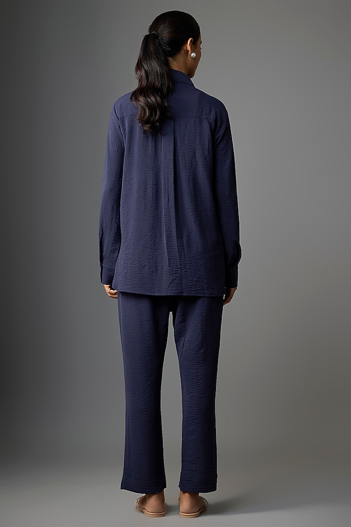 Navy Blue Viscose Blend Co-Ord Set by Kloset by KL at Pernia's Pop Up Shop