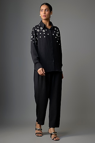 Black Viscose Blend Co-Ord Set by Kloset by KL