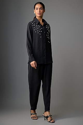 Black Viscose Blend Co-Ord Set by Kloset by KL