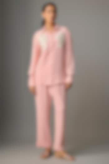 Pink Viscose Blend Floral Applique Co-Ord Set by Kloset by KL at Pernia's Pop Up Shop