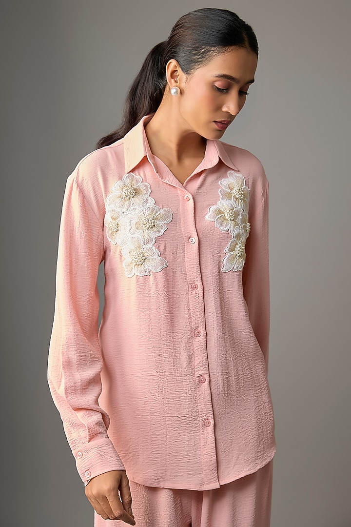 Pink Viscose Blend Floral Applique Co-Ord Set by Kloset by KL at Pernia's Pop Up Shop