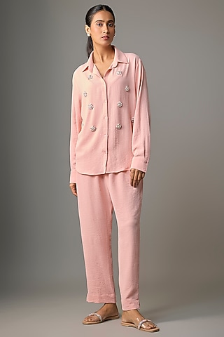 Pink Viscose Blend Co-Ord Set by Kloset by KL