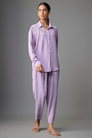 Lavender Viscose Blend Co-Ord Set by Kloset by KL