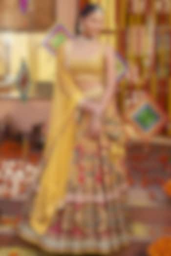 Multi-Colored Silk Gota Embroidered & Printed Wedding Lehenga Set by Kalista at Pernia's Pop Up Shop