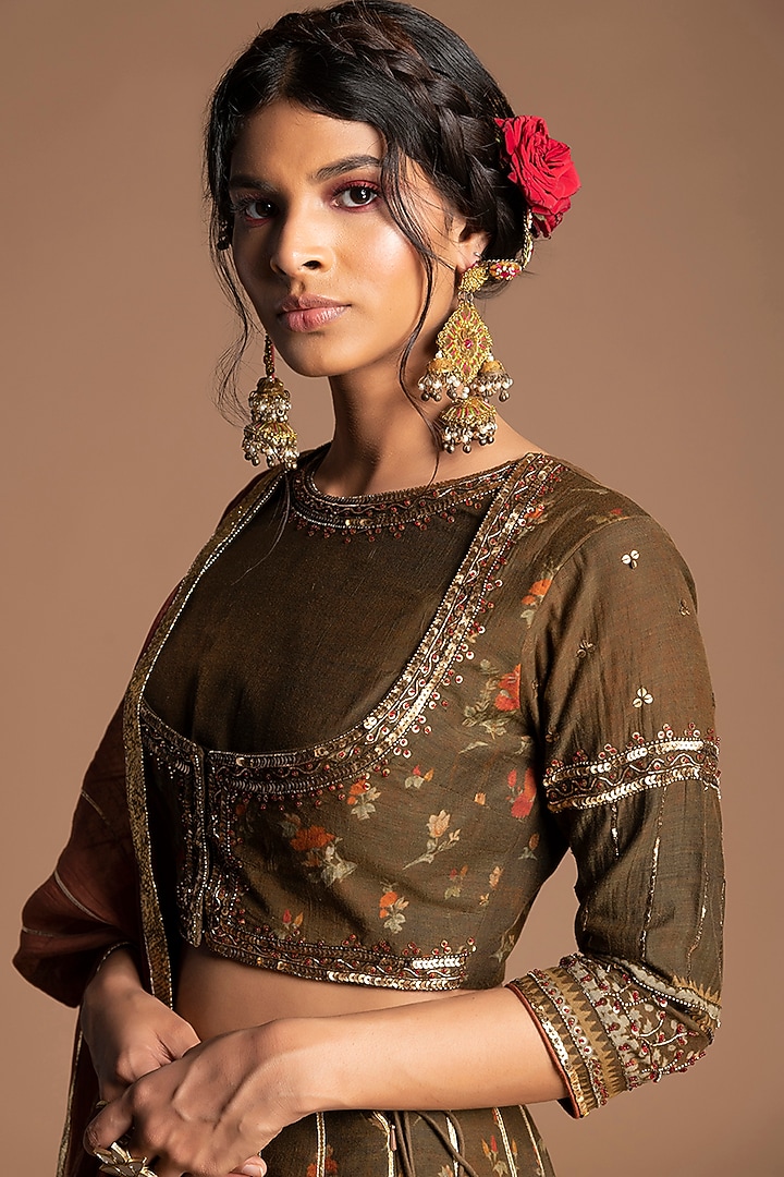 Brown & Green Embroidered Gharara Set by Kalista at Pernia's Pop Up Shop