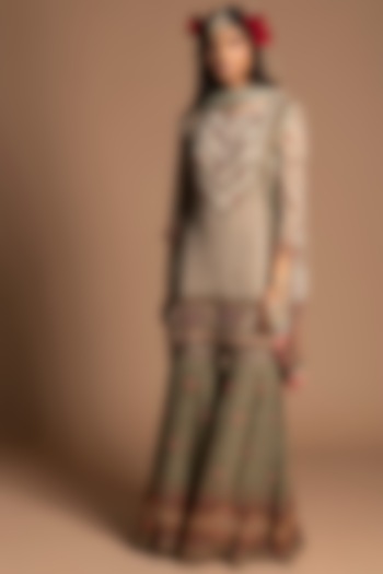 Olive Green Embroidered Gharara Set by Kalista