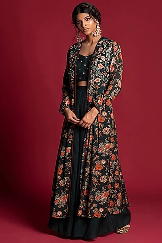 Emerald Green Embroidered Pant Set by Kalista