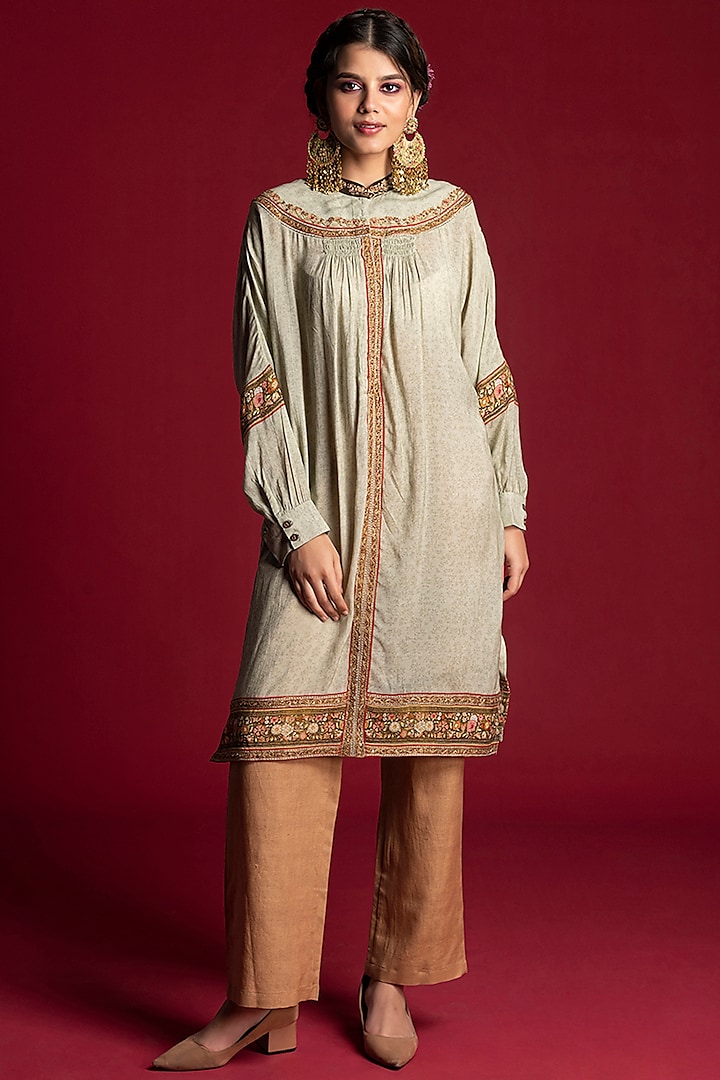 Mint Green Embroidered Tunic Set by Kalista