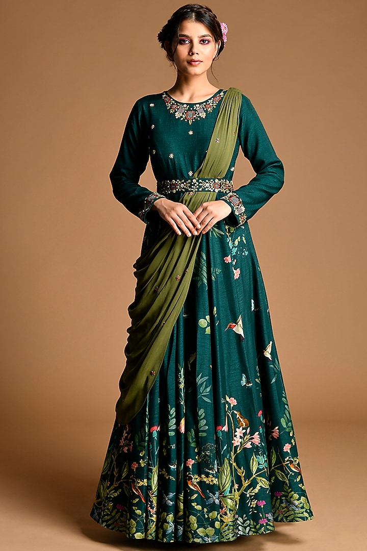 Emerald Green Embroidered Gown by Kalista
