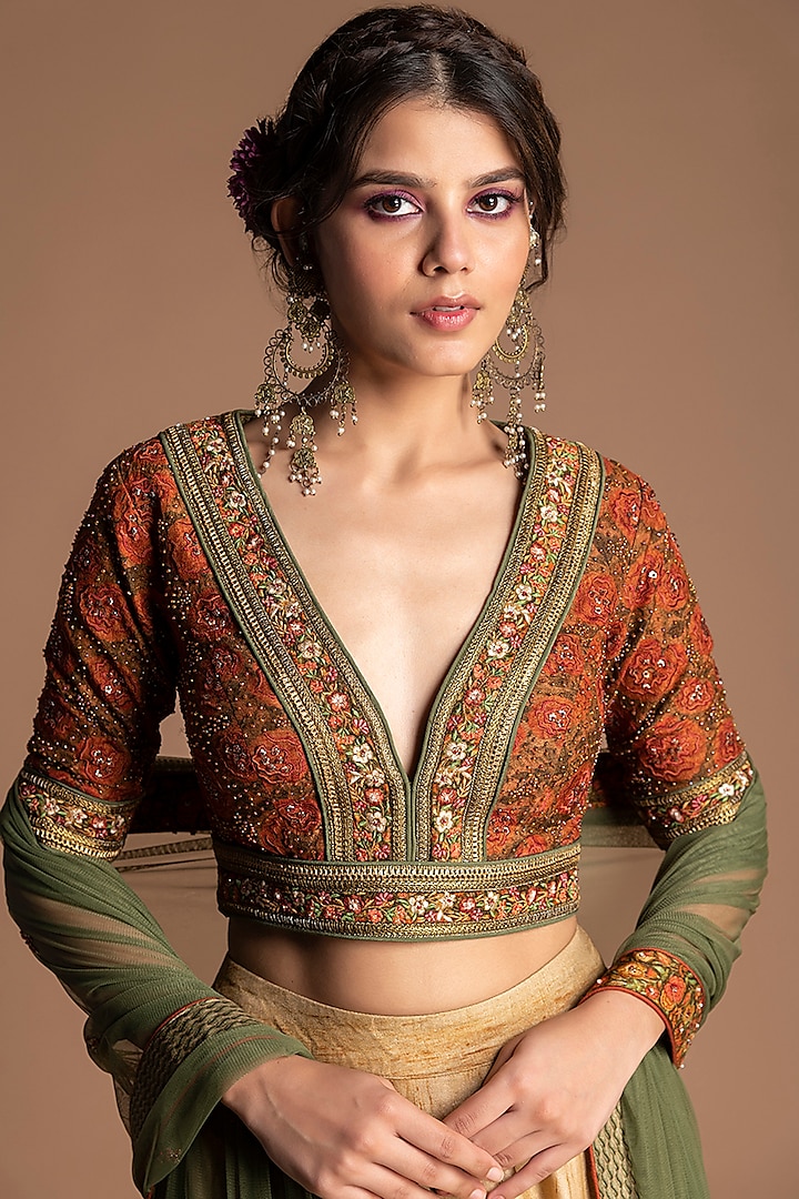 Beige Embroidered Wedding Lehenga Set by Kalista at Pernia's Pop Up Shop