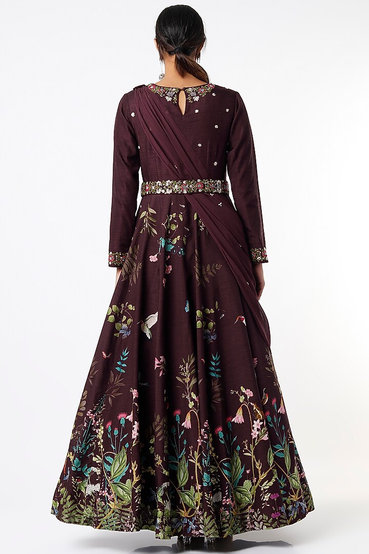 Wine Embroidered Engagement Gown With Draped Dupatta by Kalista at Pernia's Pop Up Shop