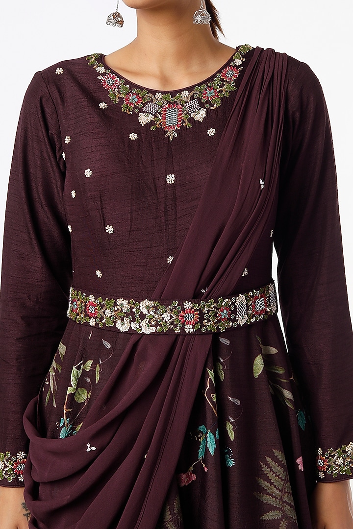 Wine Embroidered Engagement Gown With Draped Dupatta by Kalista at Pernia's Pop Up Shop