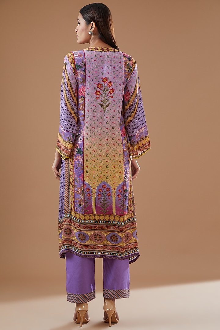 Mauve Crepe & Tabby Silk Embroidered Kurta Set by Kalista at Pernia's Pop Up Shop