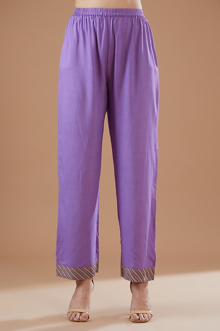 Mauve Crepe & Tabby Silk Embroidered Kurta Set by Kalista at Pernia's Pop Up Shop