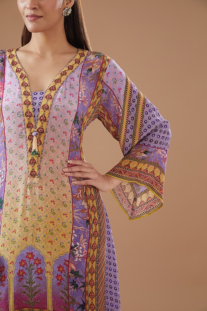 Mauve Crepe & Tabby Silk Embroidered Kurta Set by Kalista at Pernia's Pop Up Shop
