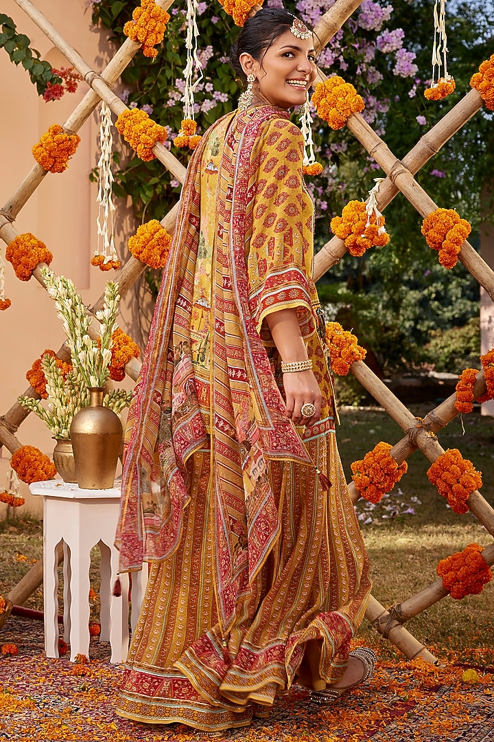 Yellow Viscose Georgette Gharara Set by Kalista at Pernia's Pop Up Shop