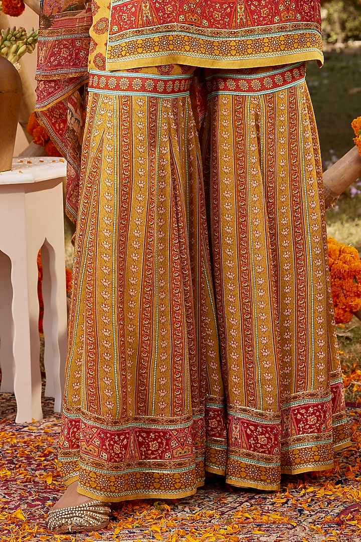 Yellow Viscose Georgette Gharara Set by Kalista at Pernia's Pop Up Shop