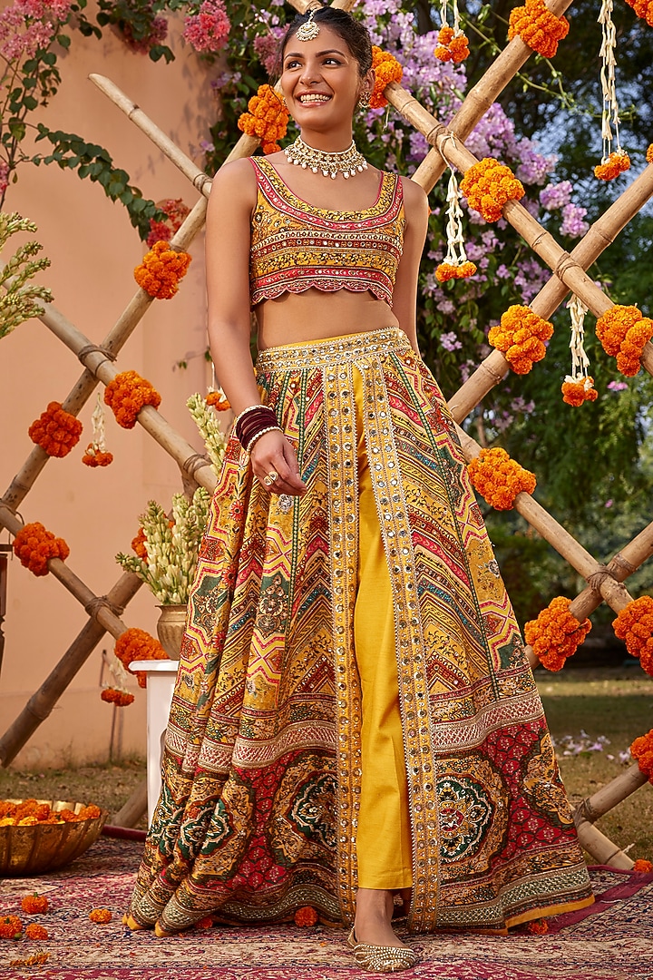 Multi-Colored Raw Silk Sequins Embroidered & Printed Wedding Lehenga Set by Kalista at Pernia's Pop Up Shop