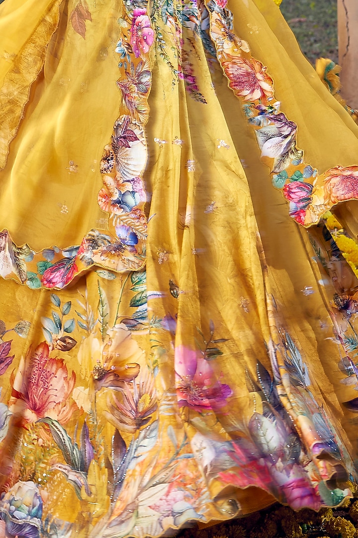 Yellow Raw Silk Applique Work Wedding Lehenga Set by Kalista at Pernia's Pop Up Shop
