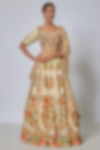 Beige Viscose Silk Wedding Lehenga Set by Kalista at Pernia's Pop Up Shop