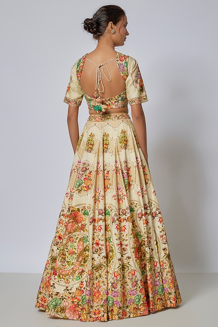 Beige Viscose Silk Wedding Lehenga Set by Kalista at Pernia's Pop Up Shop