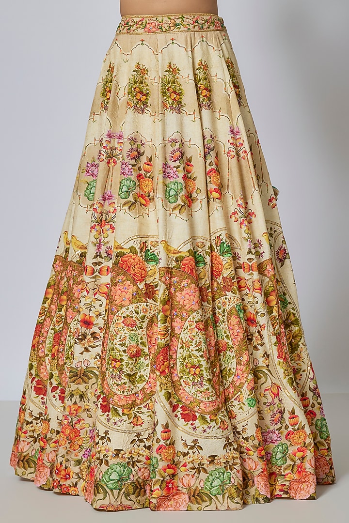 Beige Viscose Silk Wedding Lehenga Set by Kalista at Pernia's Pop Up Shop