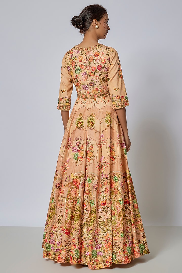 Light Peach Viscose Silk Wedding Anarkali Set by Kalista at Pernia's Pop Up Shop