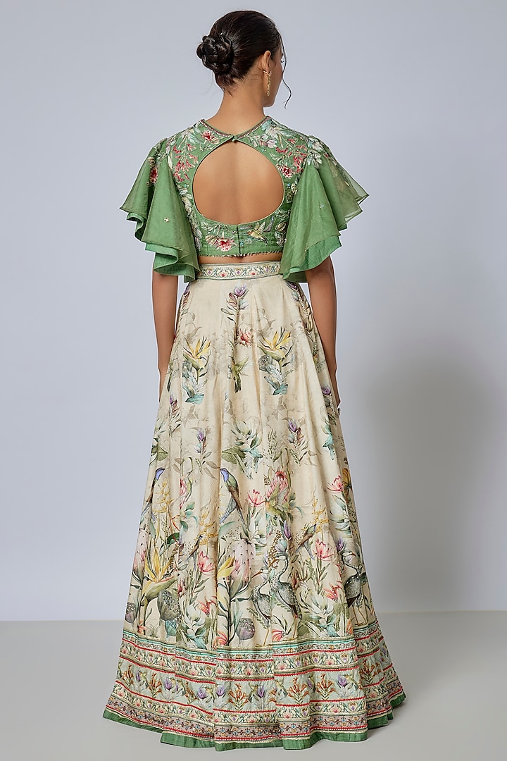 Ivory Viscose Silk Wedding Lehenga Set by Kalista at Pernia's Pop Up Shop