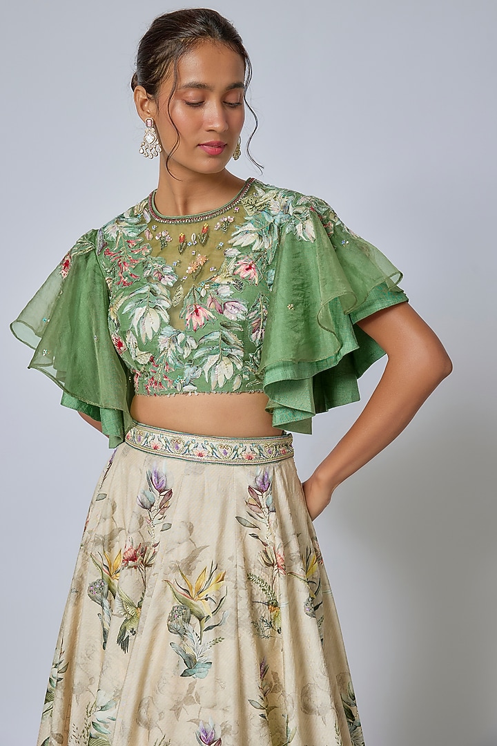 Ivory Viscose Silk Wedding Lehenga Set by Kalista at Pernia's Pop Up Shop