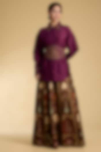 Wine Silk Viscose Digital Printed Skirt Set by Kalista at Pernia's Pop Up Shop