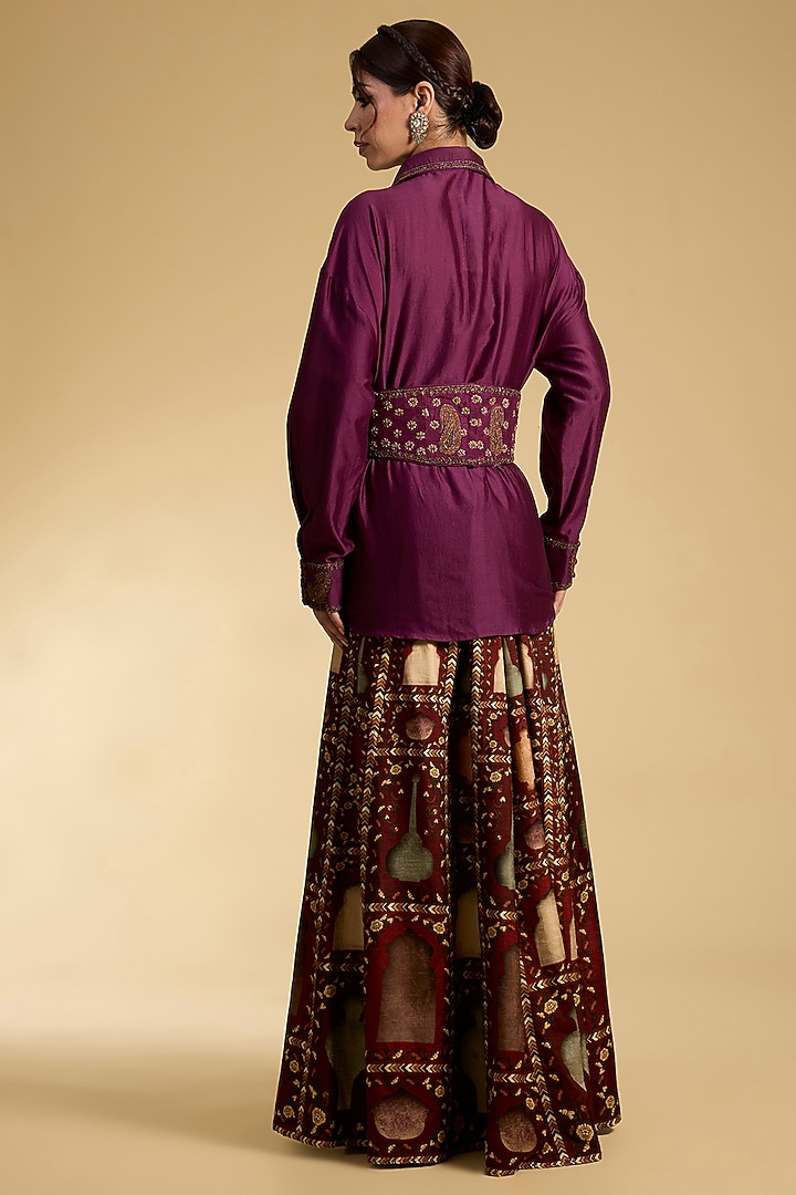 Wine Silk Viscose Digital Printed Skirt Set by Kalista at Pernia's Pop Up Shop