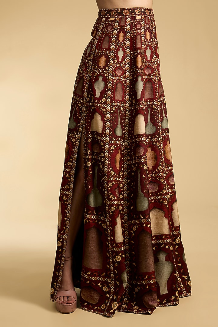 Wine Silk Viscose Digital Printed Skirt Set by Kalista at Pernia's Pop Up Shop