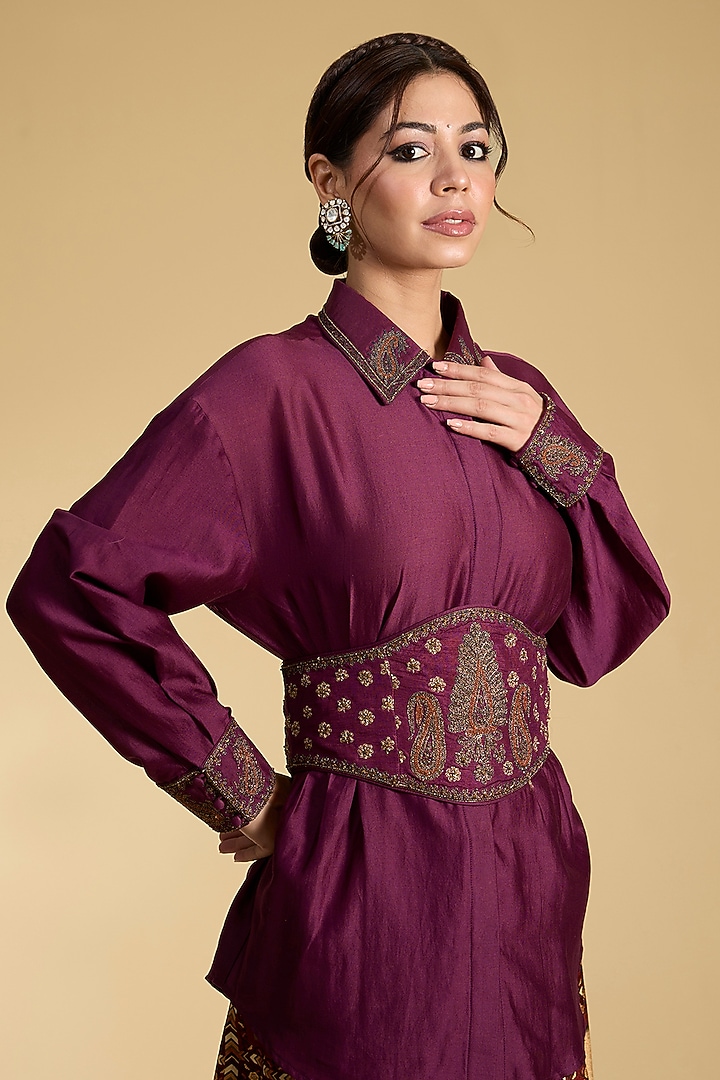 Wine Silk Viscose Digital Printed Skirt Set by Kalista at Pernia's Pop Up Shop
