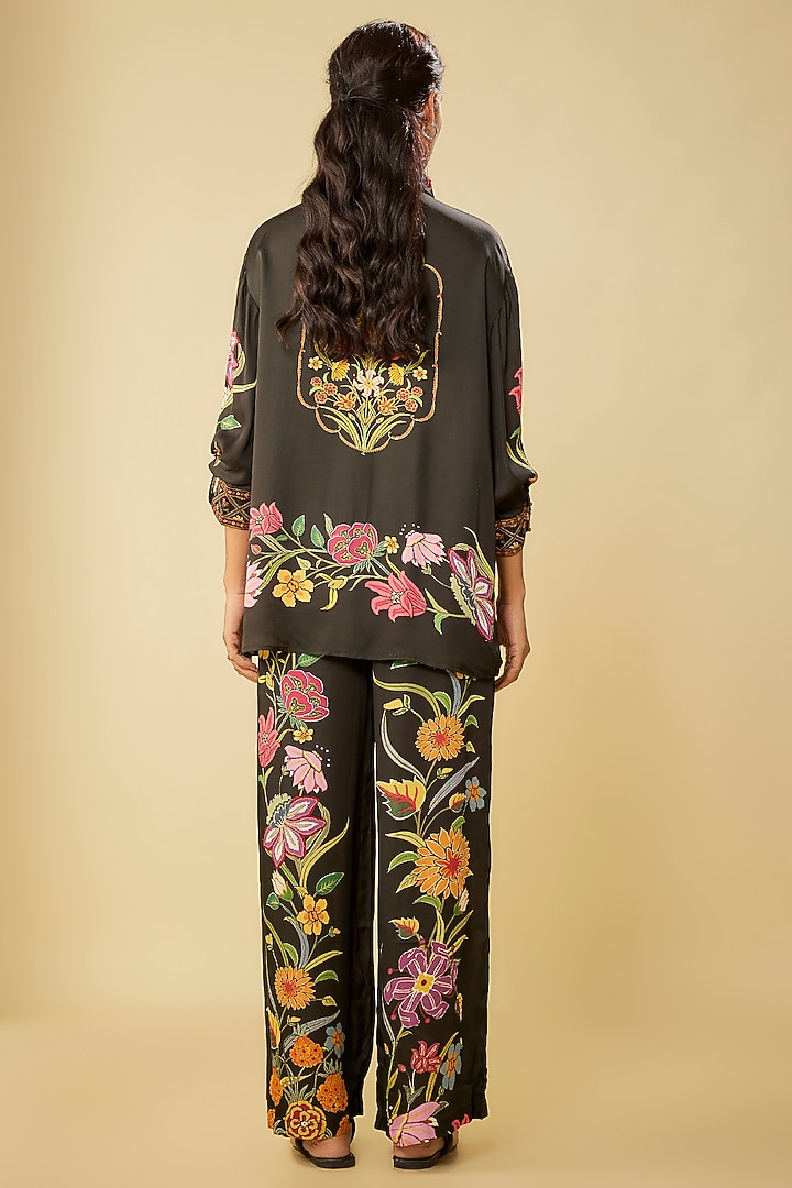 Black Satin Digital Printed Co-Ord Set by Kalista at Pernia's Pop Up Shop