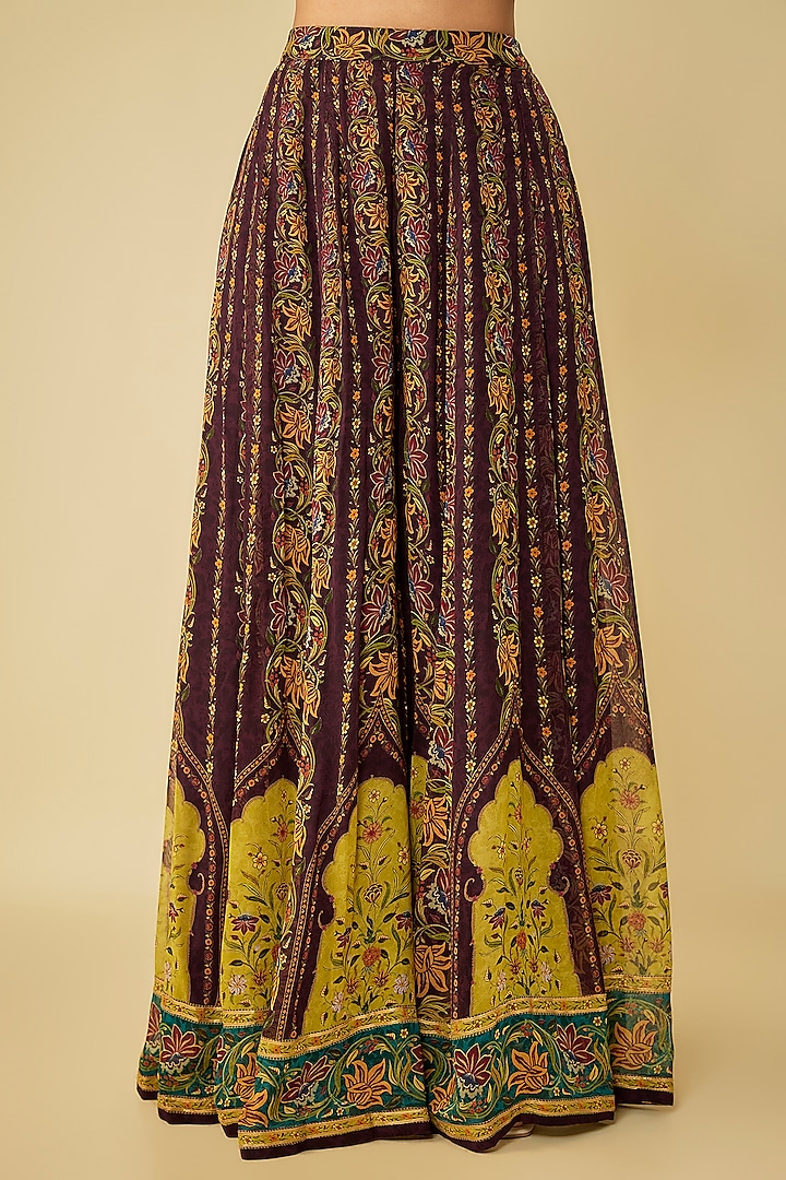 Wine Viscose Georgette Embroidered & Printed Party Wear Sharara Set by Kalista at Pernia's Pop Up Shop